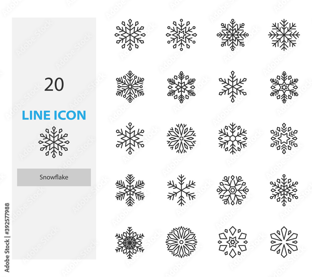 set of snowflake thin line icon, winter, snow set of snowflake thin line icon, winter, snow