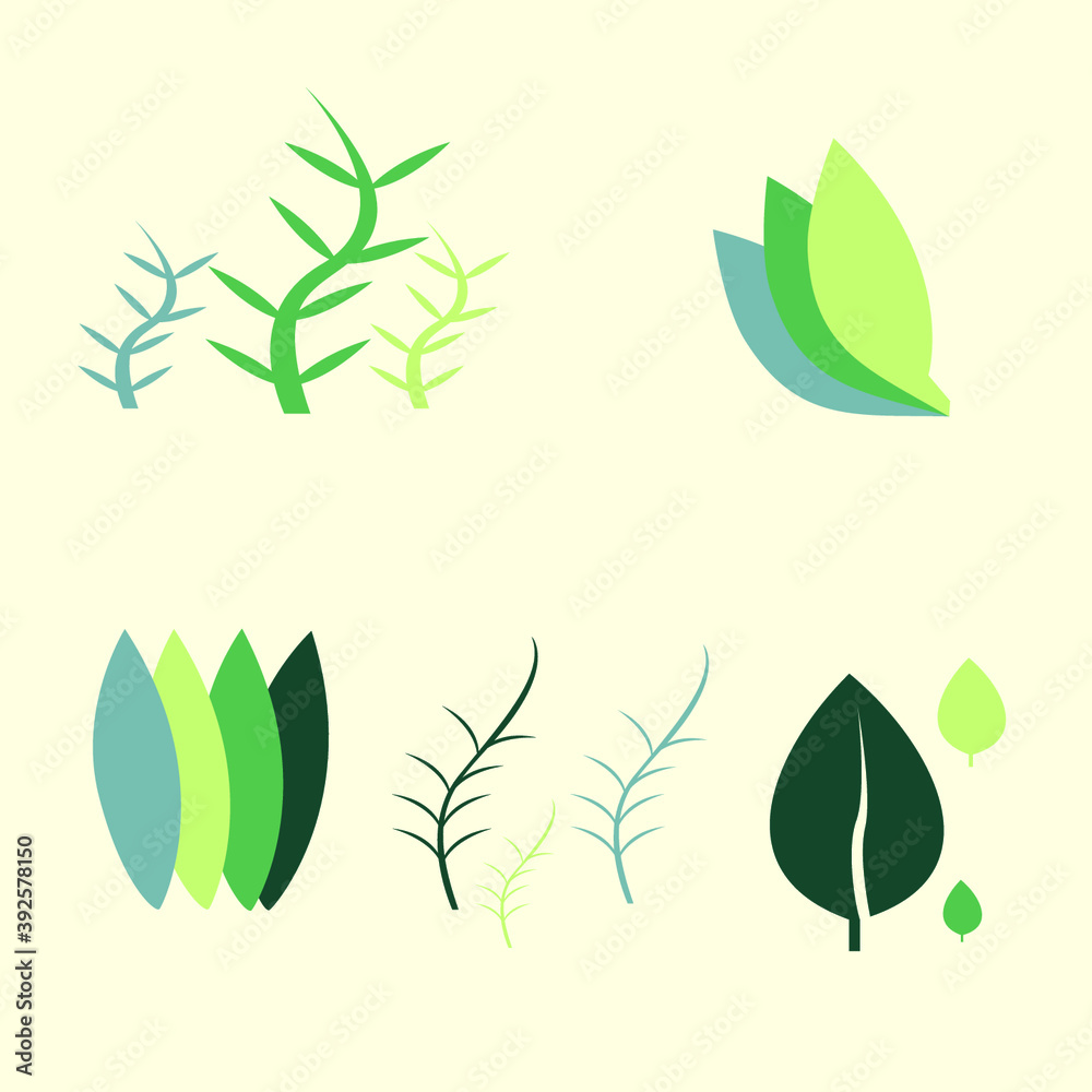 set of green leaves, vector set of green leaves, set of green leaves, vector set of green leaves,
