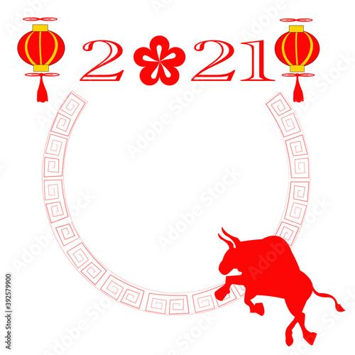 New year’s 2021 Chinese new year 2021 year of the ox. New year symbol 2021 logo. Chinese horoscope metal ox with. year of the ox. Red light Chinese style illustration isolated flat vector