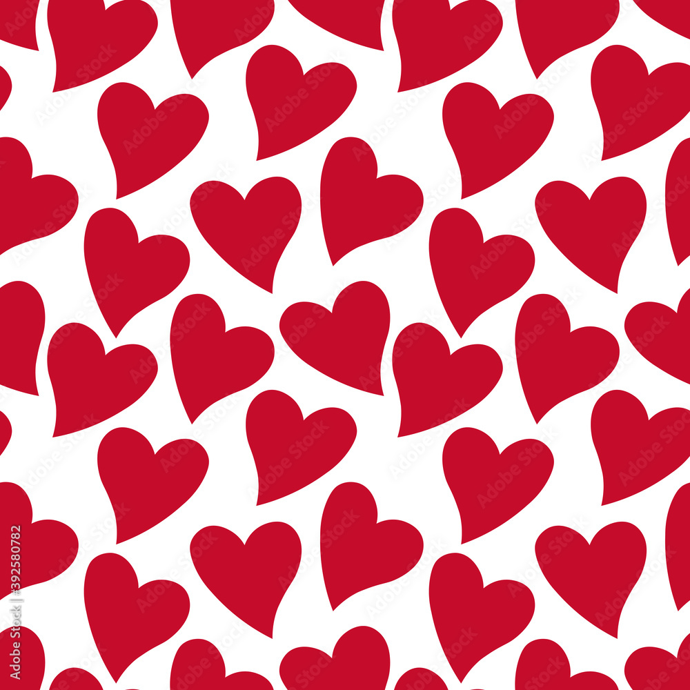 vector seamless pattern with red hearts on a white background