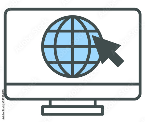 Laptop with cursor line icon.click mouse sigh concept on white background.vector