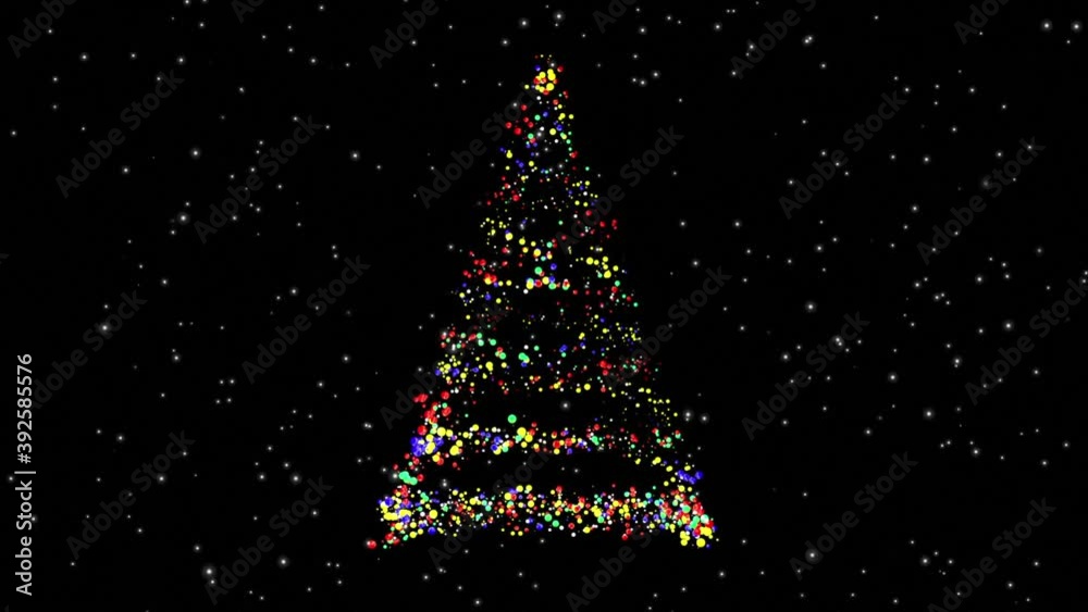 Gold glitter light trail spiral. Golden magic twirl Christmas tree of glittering starry sparkles on black background