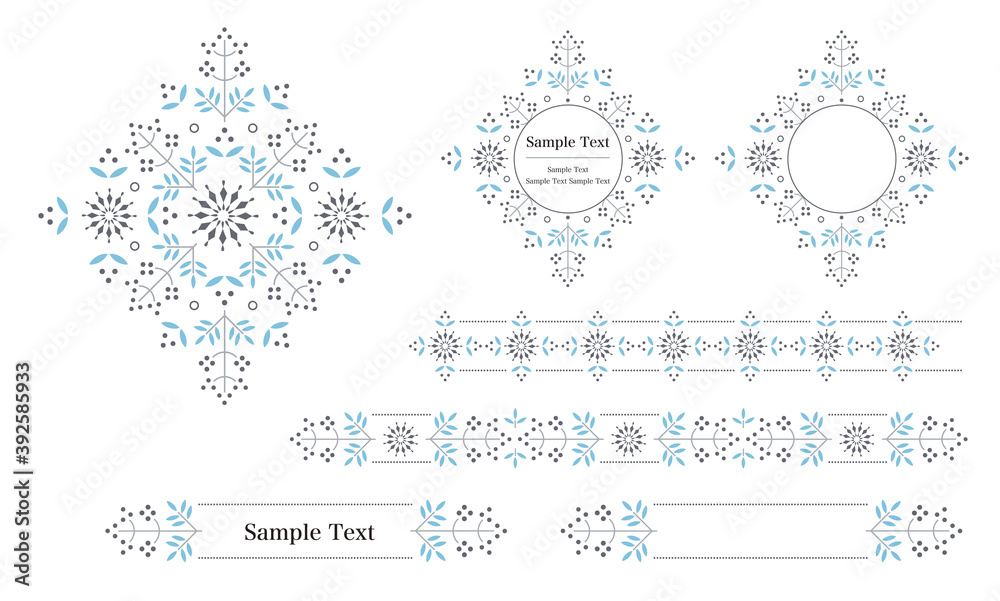 ラベル、飾り罫、タイトルなどに使える装飾用ベクターデータのデザインセット( Illustrator CC2019&JPEG)