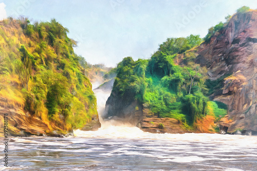 Waterfall colorful painting  Murchison Falls national park  Uganda.