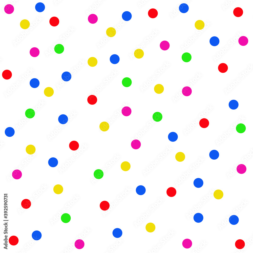 Grainy polka dot picture Several colors spread on a white background.