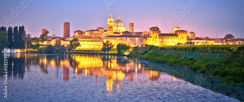 City of Mantova skyline lake reflections dawn view