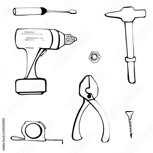 Drilling machine tools set isolated on white background