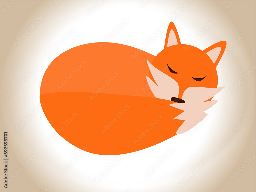 Fototapeta premium Isolated illustration of the cute sleeping red fox 