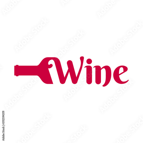 Logotipo con tipografía Wine en botella de vino en color granate