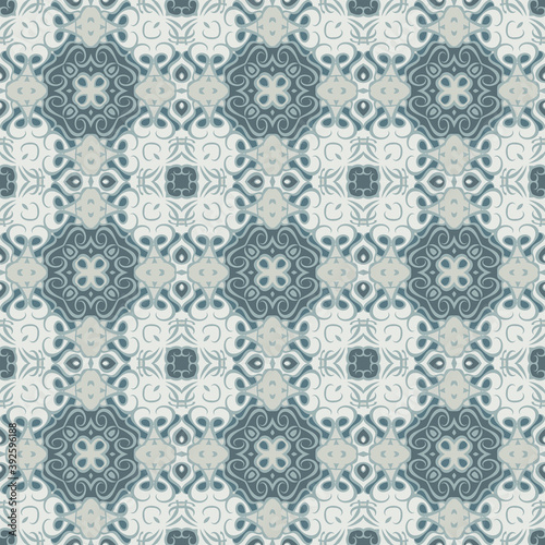 Creative color abstract geometric pattern in white gray blue, vector seamless, can be used for printing onto fabric, interior, design, textile, rug, tiles, carpet.
