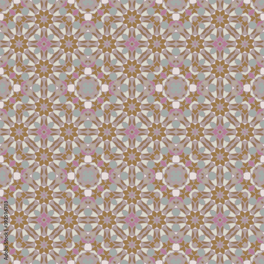 Creative color abstract geometric pattern in violet  gold green, vector seamless, can be used for printing onto fabric, interior, design, textile, rug, tiles, carpet.