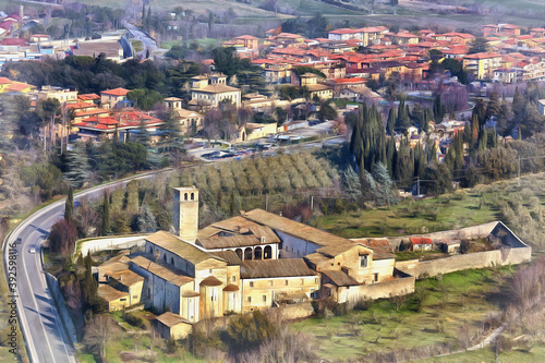 San Ponziano monastery beautiful cityscape of Spoleto colorful painting photo