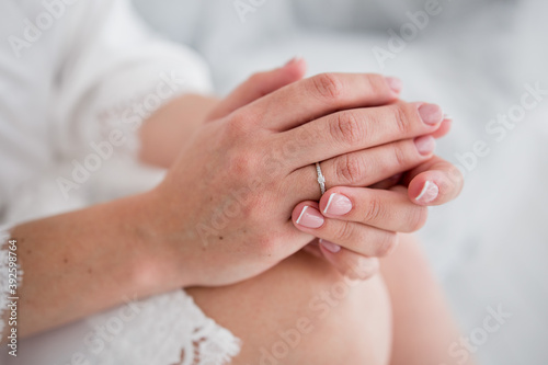 hand of bride with ring close up