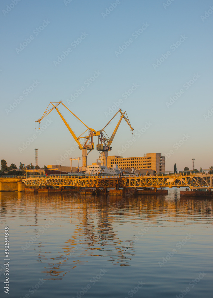 shipyard on the river in the city