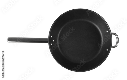 Non stick frying pan isolated on white background photo