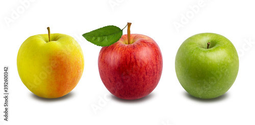 Yellow, red and green apples Isolated on white background with clipping path.