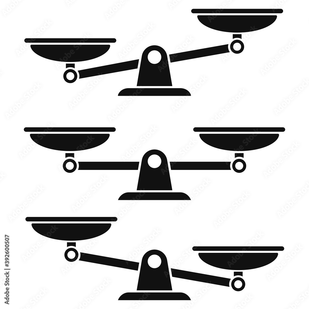 Scale icons isolated on white background. Symbol weight balance. Vector signs of law, justice and punishment. Vector illustration. Scale icons isolated on white background. Symbol weight balance. Vector signs of law, justice and punishment. Vector illustration.