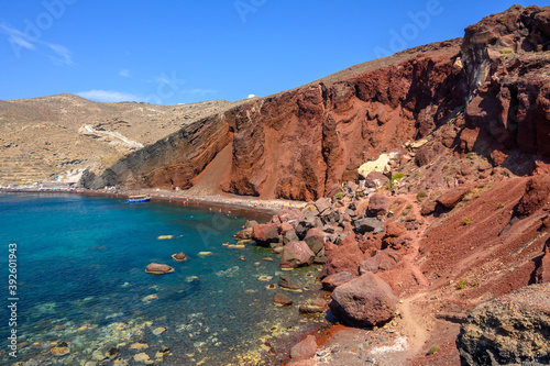 The Red Beach on Santorini Island - one of the most scenic beaches in the world. Cyclades, Greece
