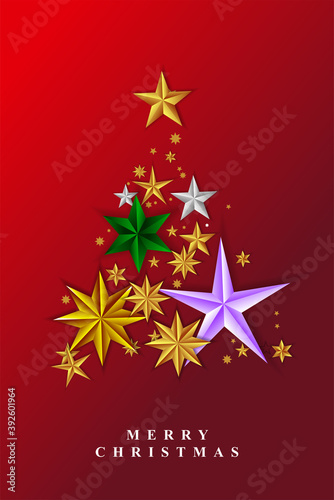 Red Christmas Background with Border made of Cutout Foil. Stars and Snowflakes. Chic Christmas Greeting Card. © Dzmitry Sukhavarau