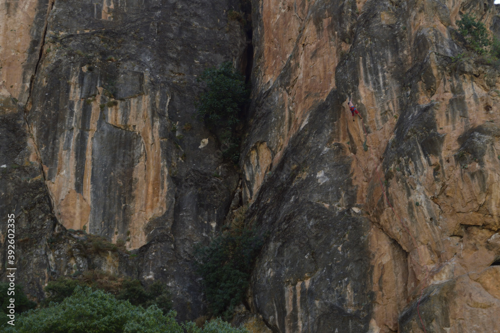 Rock Climber along Circular del Río Monachil Hike near Granada, Spain