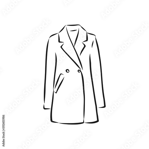 Women's coat, Fashion flat sketch. Technical drawing women's coat, vector sketch illustration