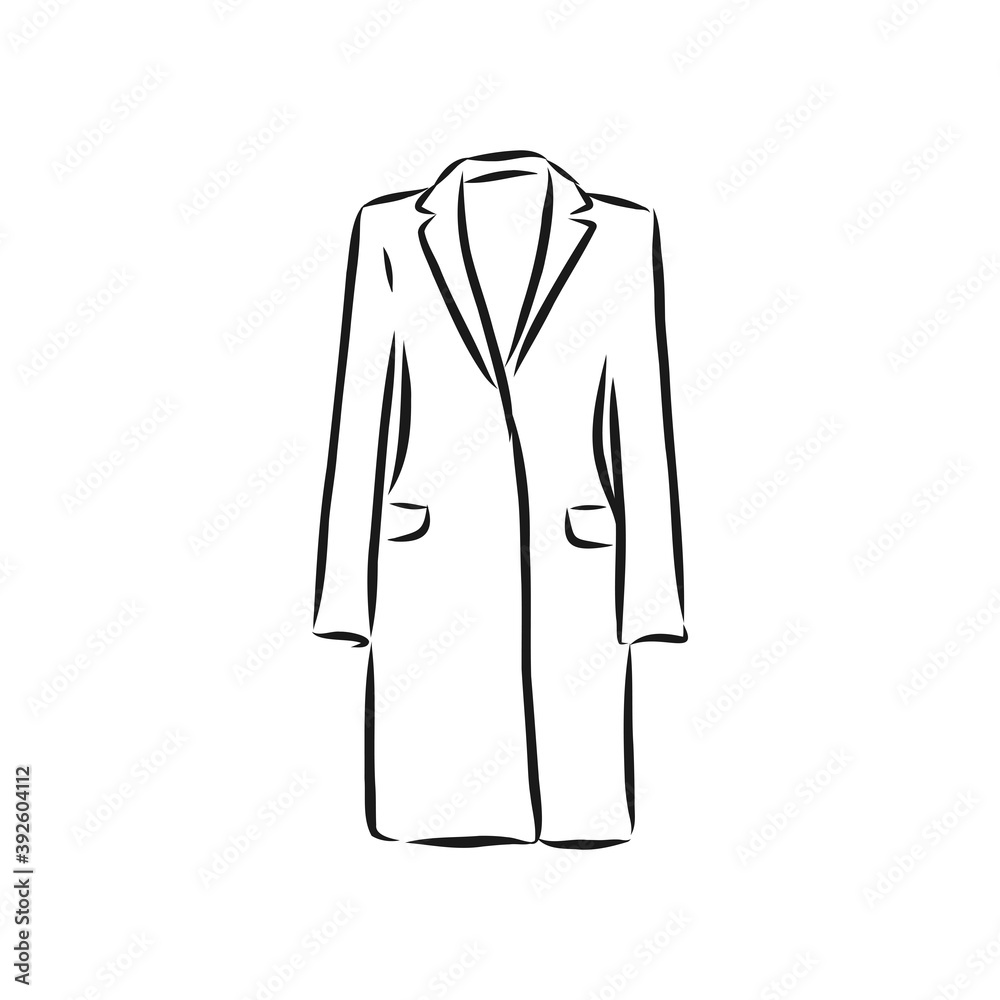 Women's coat, Fashion flat sketch. Technical drawing women's coat, vector sketch illustration