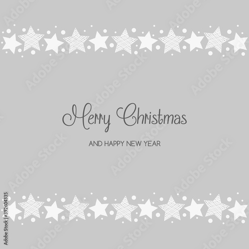 Christmas greeting card with hand drawn stars. Vector