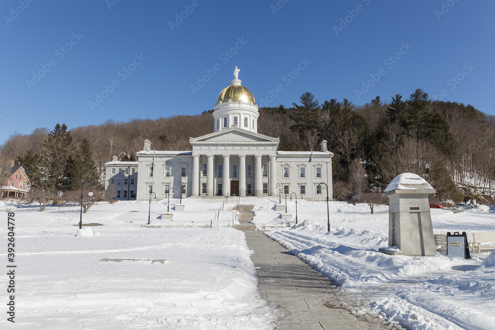 MONTPELIER, VERMONT, USA - FEBRUARY, 20, 2020: City view of the capital city of Vermont at winter