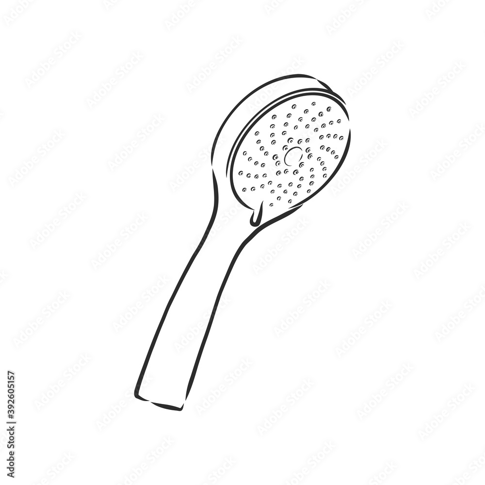 Hand-drawn sketch of shower head on a white background. Bathroom appliances. Bathroom equipment, shower head, vector sketch illustration Hand-drawn sketch of shower head on a white background. Bathroom appliances. Bathroom equipment, shower head, vector sketch illustration