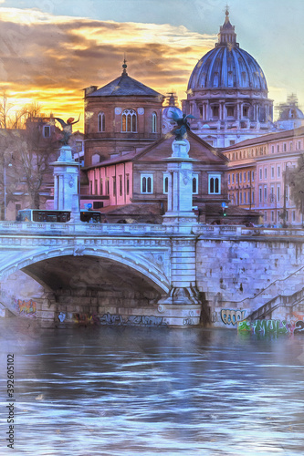 Wall Mural Beautiful cityscape of ancient Rome colorful painting looks like picture