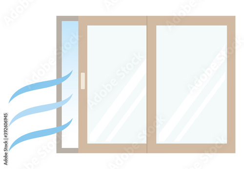 窓を少し開けた換気イラスト　Ventilation with slightly open windows