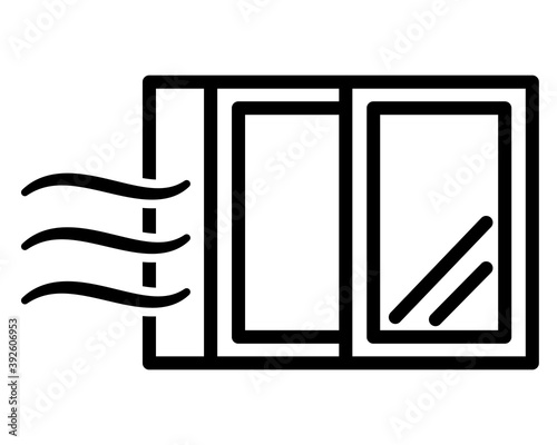 窓を少し開けた換気図　アイコン　ピクトグラム　モノクロ　Ventilation icon