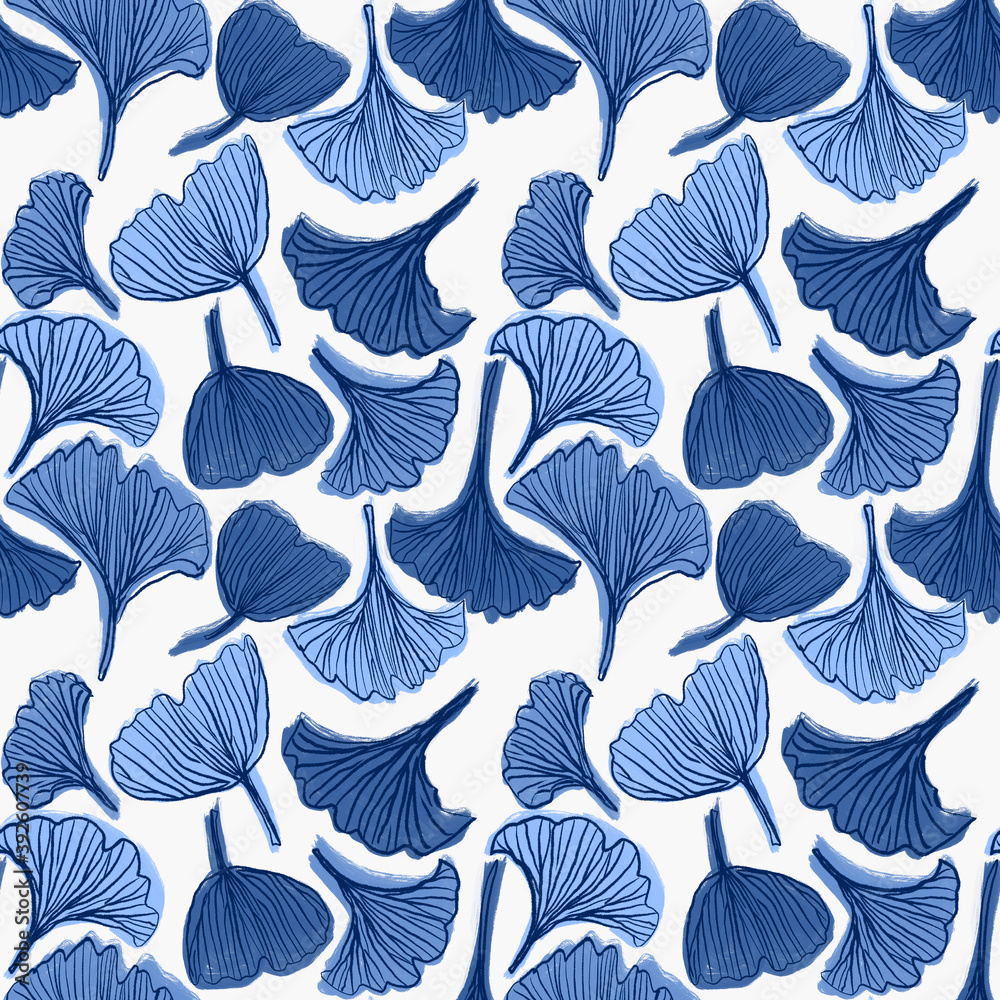 Fototapeta Ginkgo biloba leaf elegant fashion seamless pattern