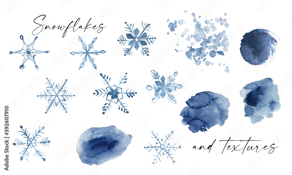 Watercolor Snowfalkes frames, Watercolor winter holiday clipart, hand ...
