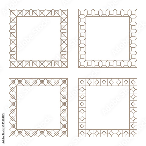 Set of square frames with geometric pattern