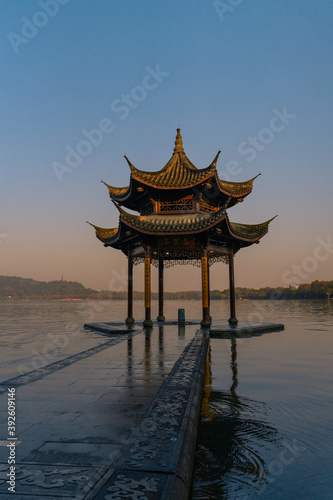 Jixian pavilion  the historic landmark at West Lake in Hangzhou  China.