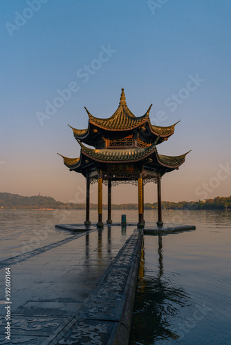 Jixian pavilion  the historic landmark at West Lake in Hangzhou  China.