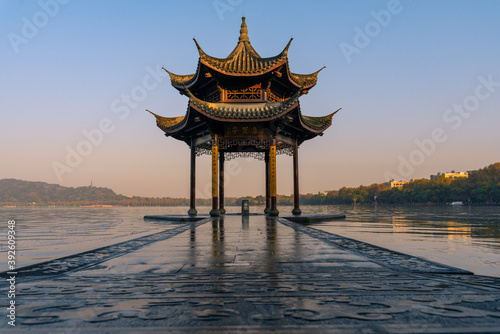 Photography Jixian pavilion, the historic landmark at West Lake in Hangzhou, China