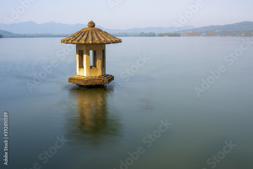 Cuiguang pavilion, the historic landmark in West Lake, in Hangzhou, China. © Zimu