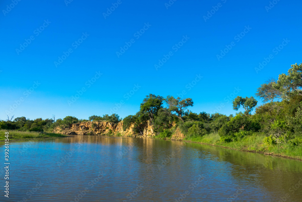Panoramic view on Sabi River in Sabi sands national park, South Africa