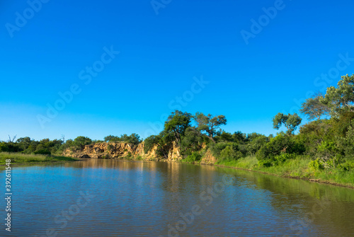 Panoramic view on Sabi River in Sabi sands national park, South Africa