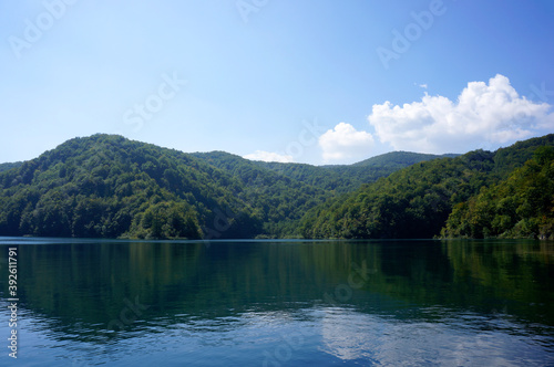 Emerald water of Plitvice Lakes in Croatia