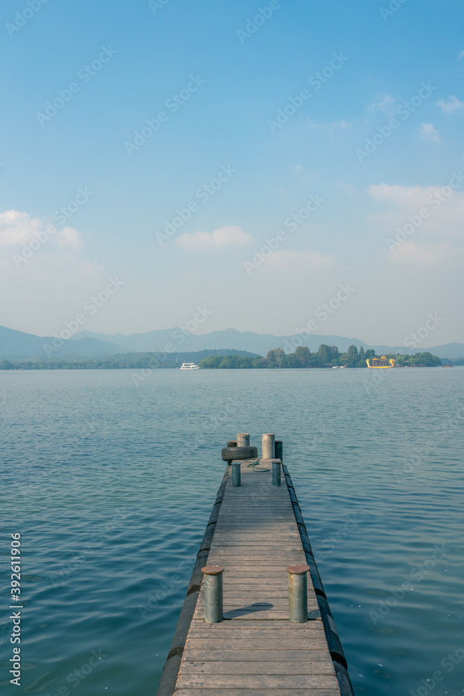 The landscape at the West lake in Hangzhou, China, on a sunny day.