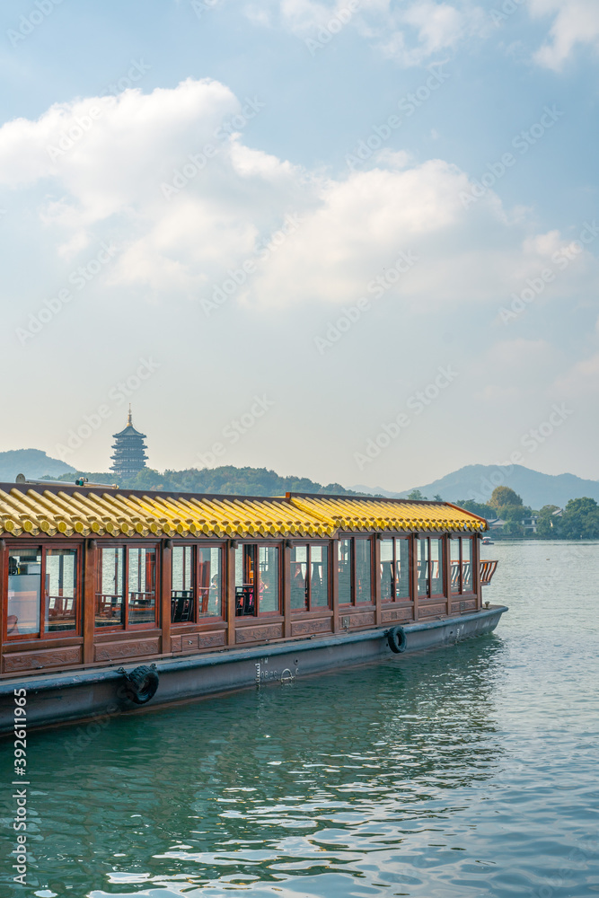 The landscape at the West lake in Hangzhou, China, on a sunny day.