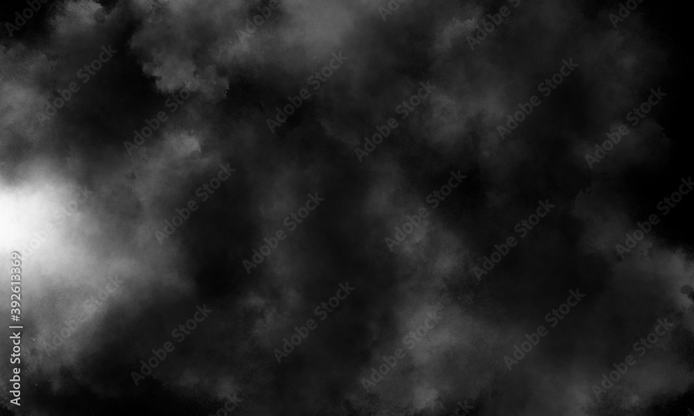 abstract gray smoke overlays realistic dust and white natural effect pattern on black.