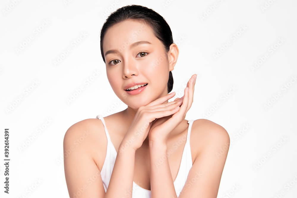 Beautiful young asian woman with clean fresh skin on white background, Face care, Facial treatment, Cosmetology, beauty and spa, Asian women portrait Beautiful young asian woman with clean fresh skin on white background, Face care, Facial treatment, Cosmetology, beauty and spa, Asian women portrait