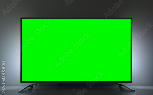 Obraz na plátně Close up of big green screen led TV in a cozy living room.