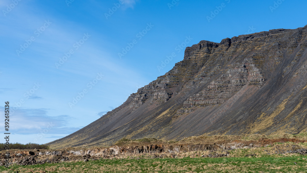 Akrafjall mountain Akranes in West Iceland on a sunny spring day