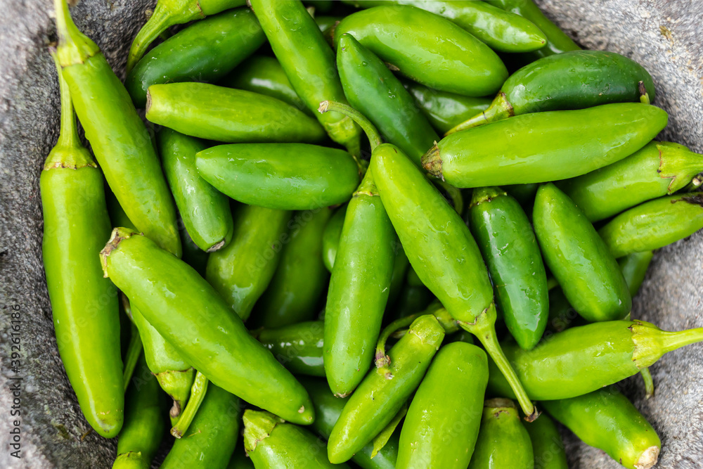 Set of fresh green peppers