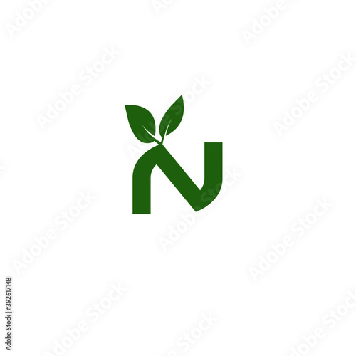 green leaves N nature logo eco life.